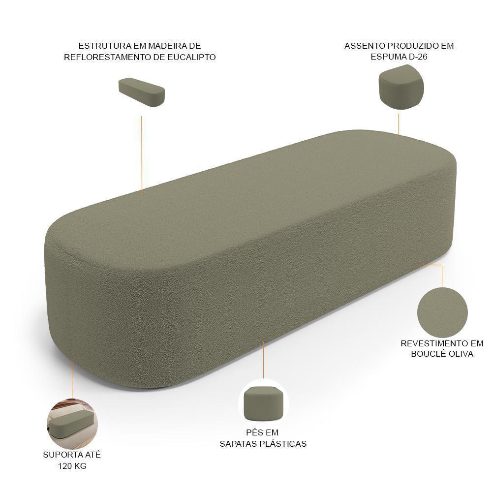 Cabeceira Cama Box Queen 160cm Lanna Com Puff Recamier Doha W01 Bouclê Oliva - Lyam Decor - 5