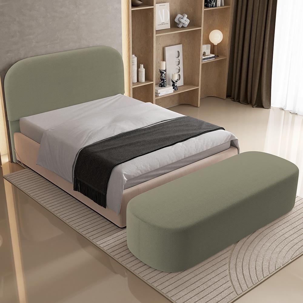Cabeceira Cama Box Queen 160cm Lanna Com Puff Recamier Doha W01 Bouclê Oliva - Lyam Decor - 9
