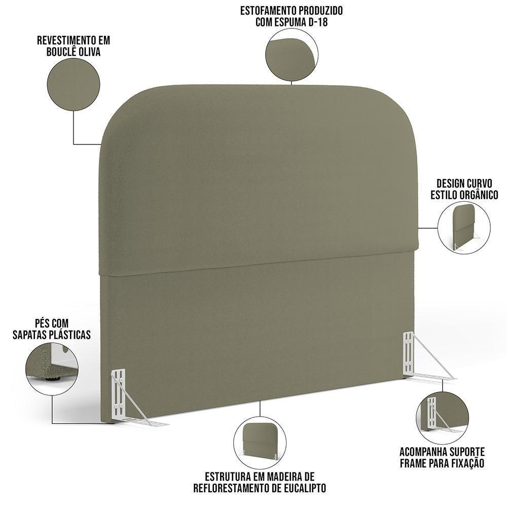 Cabeceira Cama Box Queen 160cm Lanna Com Puff Recamier Doha W01 Bouclê Oliva - Lyam Decor - 10