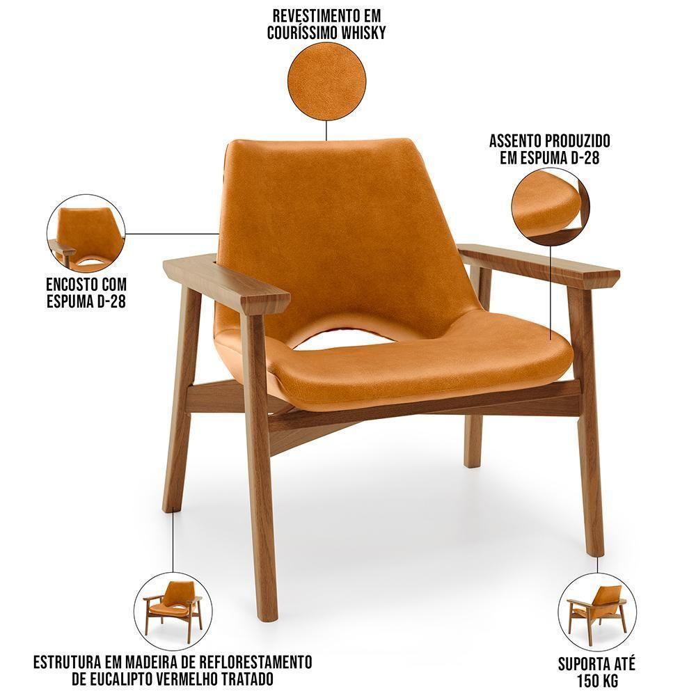 Kit 02 Poltronas Decorativa Para Sala De Estar Living Base Madeira Becker L02 Couríssimo Whisky - Lyam Decor - 7