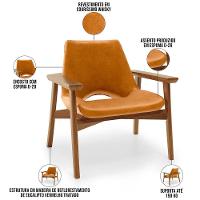 Kit 02 Poltronas Decorativa Para Sala De Estar Living Base Madeira Becker L02 Couríssimo Whisky - Lyam Decor - 7