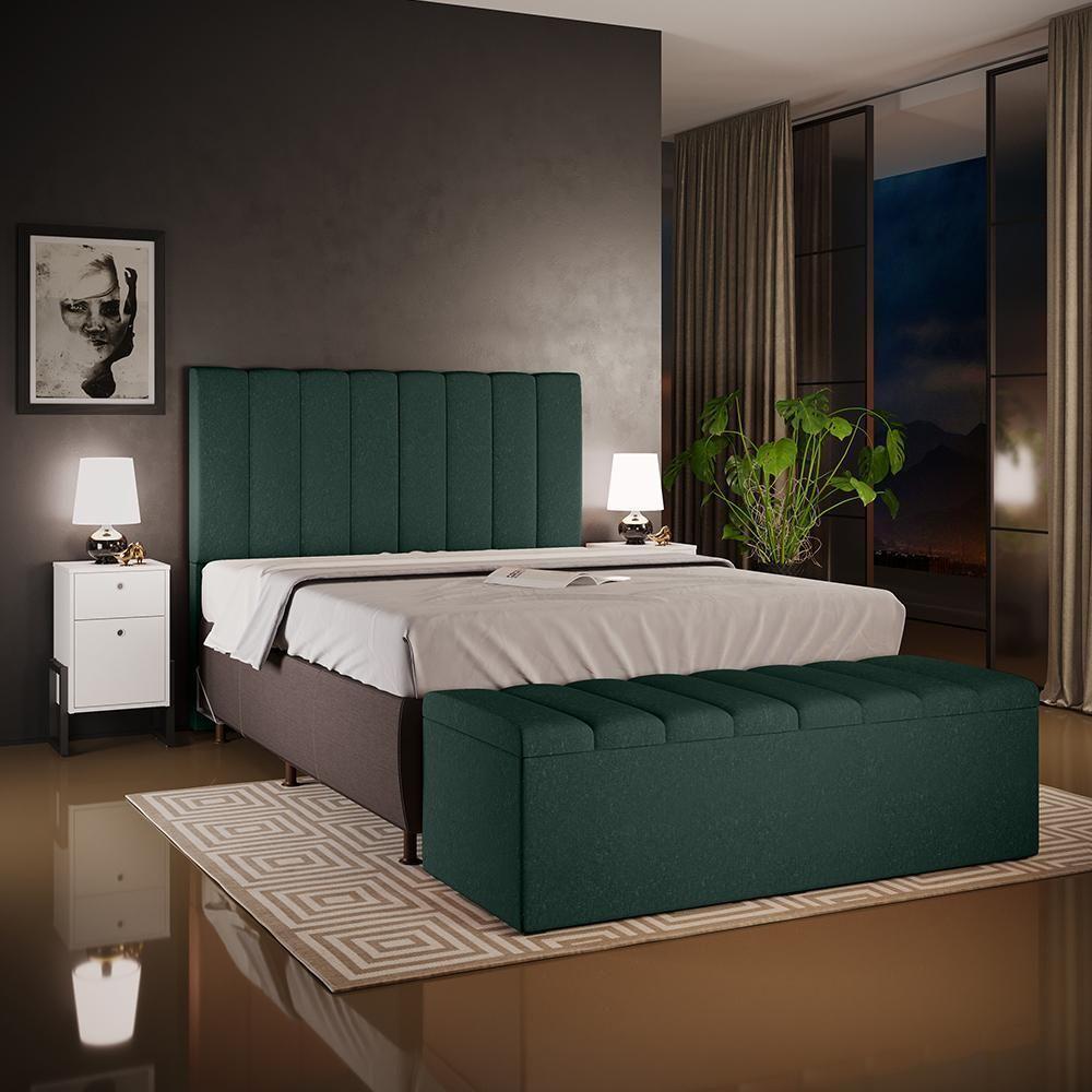 Calçadeira Recamier Baú Para Cama De Casal King Dália 195x50 Cm W01 Linho Verde Musgo - Lyam - 6