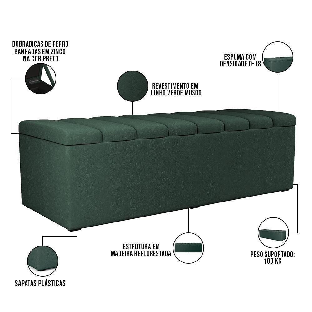 Calçadeira Recamier Baú Para Cama De Casal King Dália 195x50 Cm W01 Linho Verde Musgo - Lyam - 7