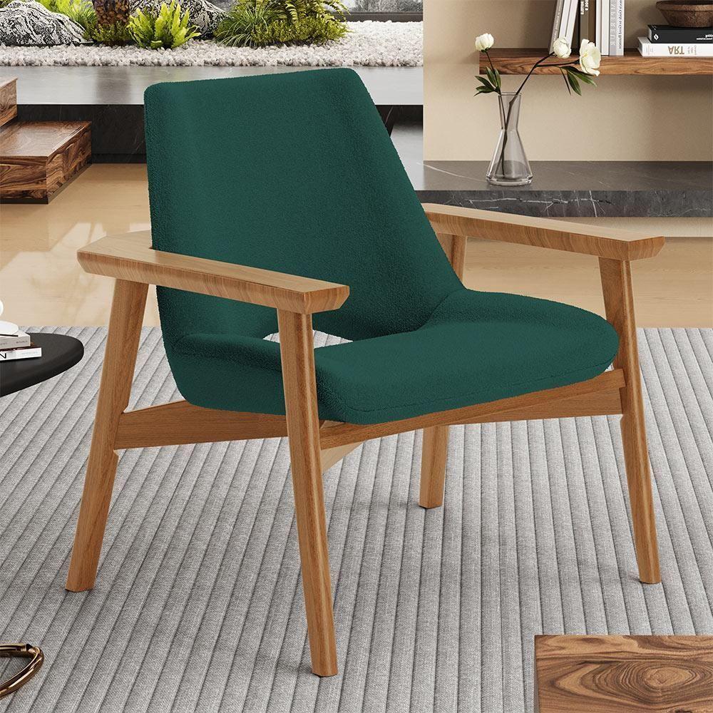 Kit 02 Poltronas Decorativa Para Sala De Estar Living Base Madeira Becker L02 Bouclê Verde - Lyam Decor - 6