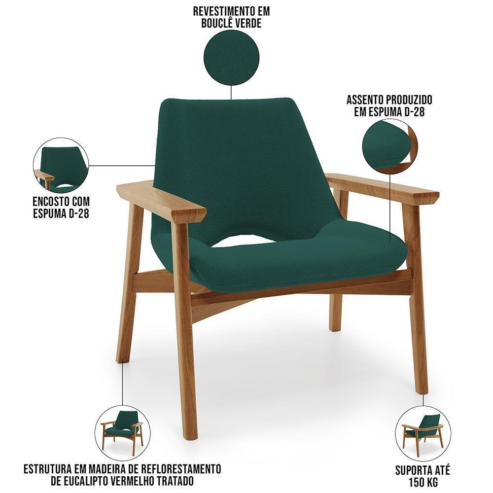 Kit 02 Poltronas Decorativa Para Sala De Estar Living Base Madeira Becker L02 Bouclê Verde - Lyam Decor - 7