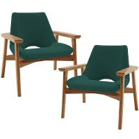 Kit 02 Poltronas Decorativa Para Sala De Estar Living Base Madeira Becker L02 Bouclê Verde - Lyam Decor - 1