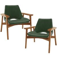 Kit 02 Poltronas Decorativa Para Sala De Estar Living Base Madeira Becker L02 Couríssimo Verde Musgo - Lyam Decor - 1
