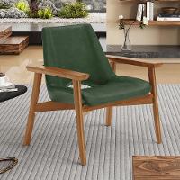Kit 02 Poltronas Decorativa Para Sala De Estar Living Base Madeira Becker L02 Couríssimo Verde Musgo - Lyam Decor - 6