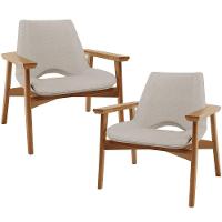 Kit 02 Poltronas Decorativa Para Sala De Estar Living Base Madeira Becker L02 Linho Bege - Lyam Decor - 1