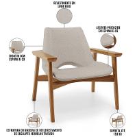 Kit 02 Poltronas Decorativa Para Sala De Estar Living Base Madeira Becker L02 Linho Bege - Lyam Decor - 3