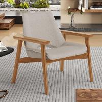 Kit 02 Poltronas Decorativa Para Sala De Estar Living Base Madeira Becker L02 Linho Bege - Lyam Decor - 5