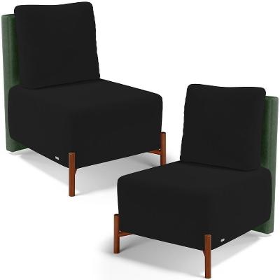 Kit 2 Poltronas Decorativas Hungria L02 Sala De Estar Couríssimo Suede Preto Verde Lyam Decor