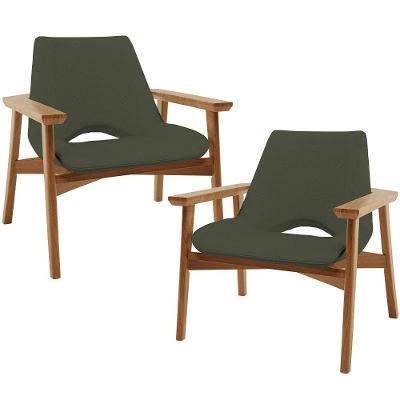 Kit 2 Poltronas Decorativas Becker L02 Linho Verde Musgo Lyam Decor