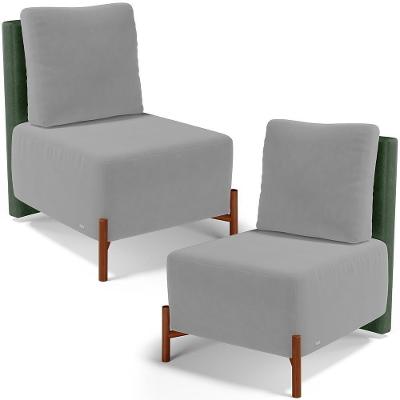 Kit 02 Poltronas Decorativas Hungria L02 Sala De Estar Verde Cinza Lyam Decor