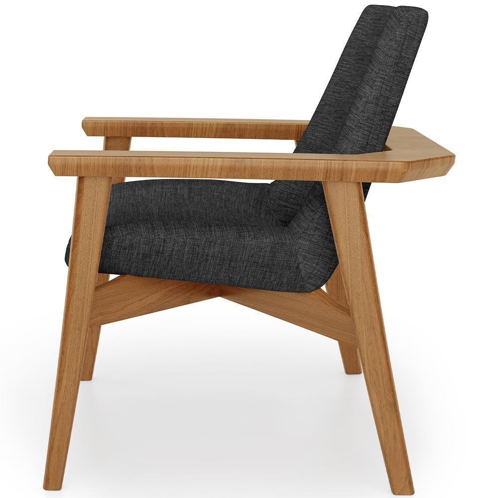 Kit 02 Poltronas Decorativa Para Sala De Estar Living Base Madeira Becker L02 Linho Cinza Escuro - Lyam Decor - 2