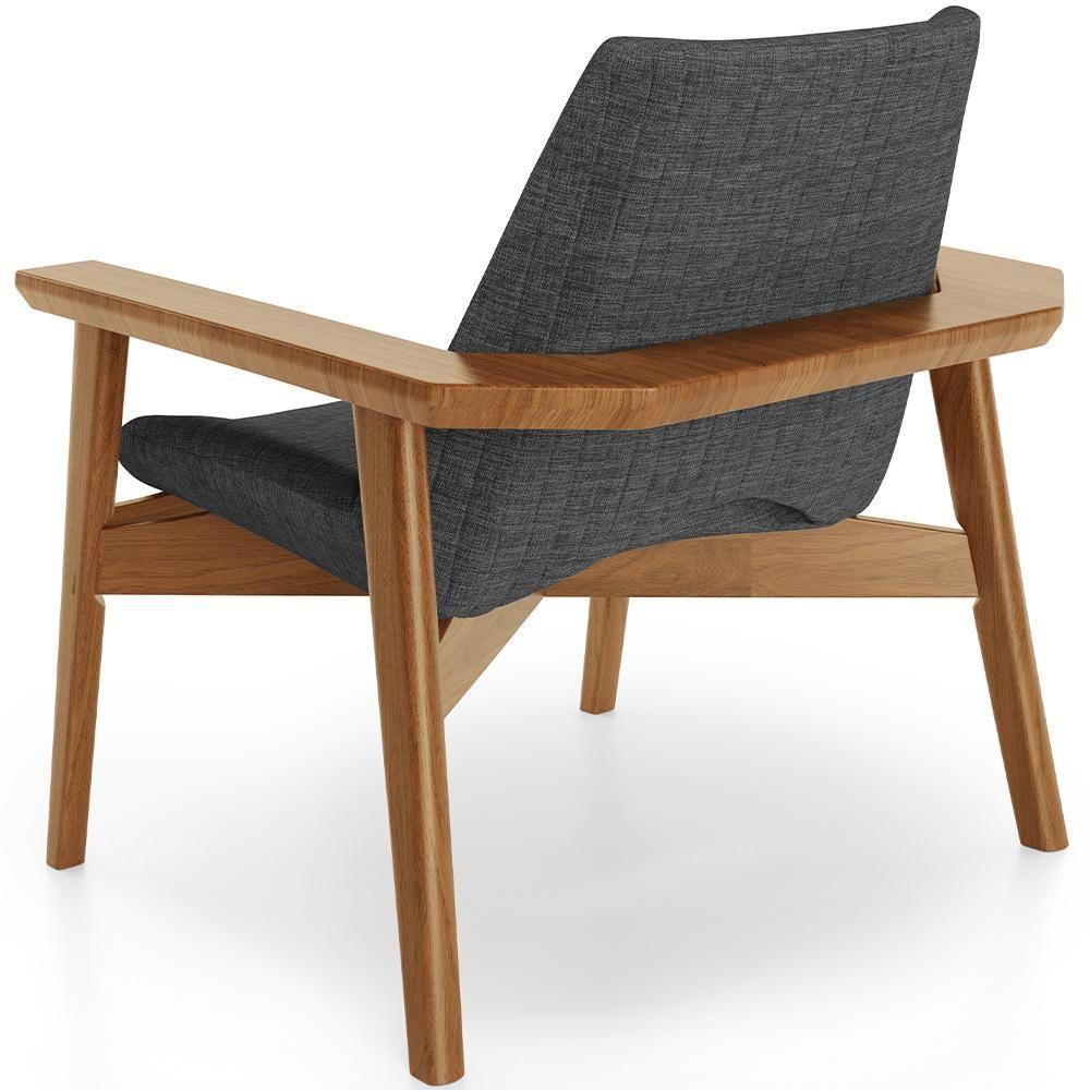 Kit 02 Poltronas Decorativa Para Sala De Estar Living Base Madeira Becker L02 Linho Cinza Escuro - Lyam Decor - 4