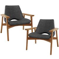 Kit 02 Poltronas Decorativa Para Sala De Estar Living Base Madeira Becker L02 Linho Cinza Escuro - Lyam Decor - 1