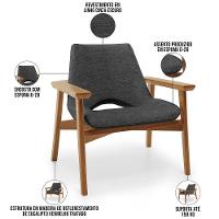 Kit 02 Poltronas Decorativa Para Sala De Estar Living Base Madeira Becker L02 Linho Cinza Escuro - Lyam Decor - 7