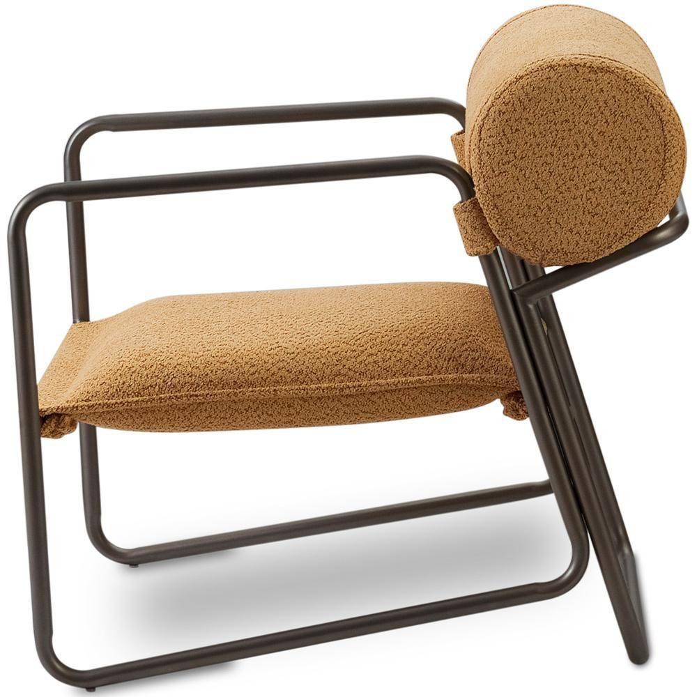 Kit 02 Poltronas Decorativa Sala Living Base Aço Titânio Volvere C06 Prime Bouclê Mostarda - Lyam Decor - 3