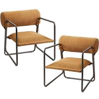 Kit 02 Poltronas Decorativa Sala Living Base Aço Titânio Volvere C06 Prime Bouclê Mostarda - Lyam Decor - 1