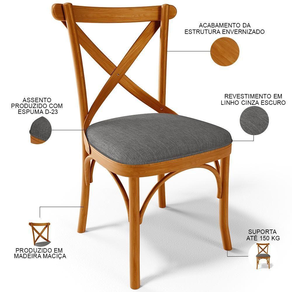 Cadeira Para Sala De Jantar E Estar Living Estofada ávila L02 Linho Cinza Escuro - Lyam - 8