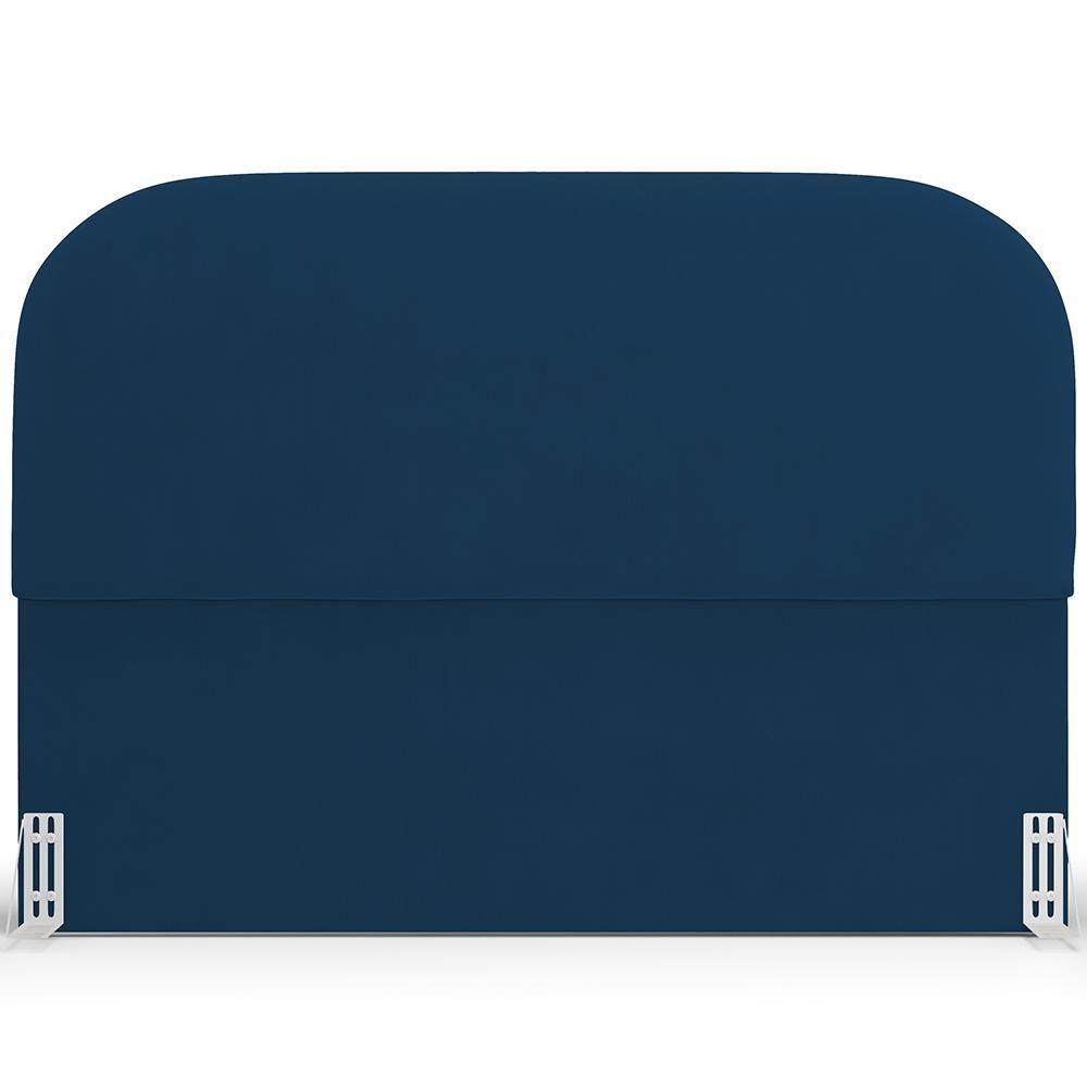Cabeceira Cama Box Casal 140cm Lanna Com Puff Recamier Doha W01 Suede Azul Marinho - Lyam Decor - 8