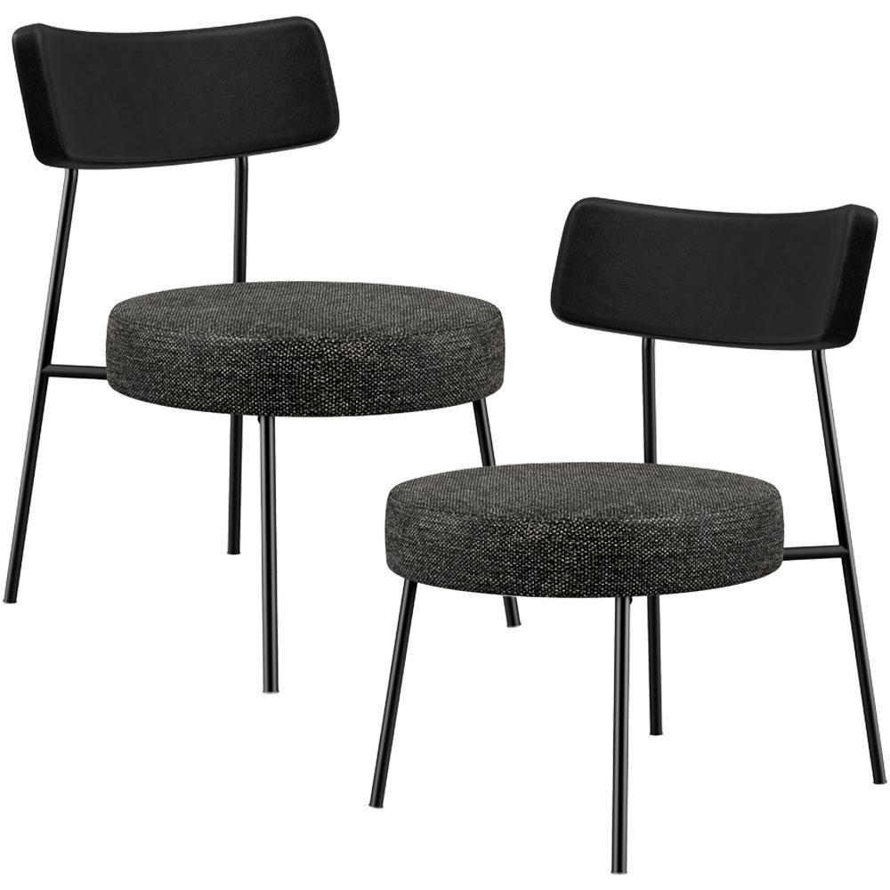 Kit 02 Poltronas Decorativas Para Sala De Estar Base Fixa Londres L02 Couríssimo Preto Linho Chumbo - Lyam - 1