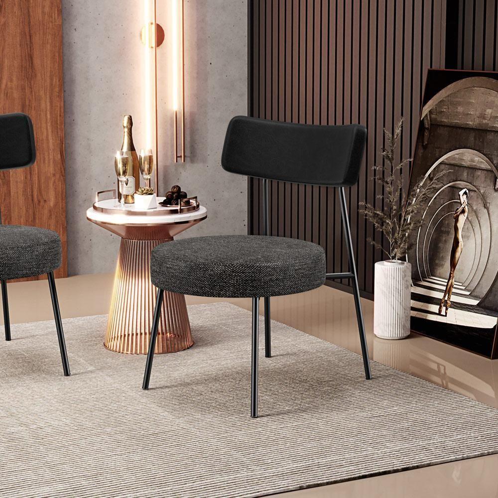 Kit 02 Poltronas Decorativas Para Sala De Estar Base Fixa Londres L02 Couríssimo Preto Linho Chumbo - Lyam - 7