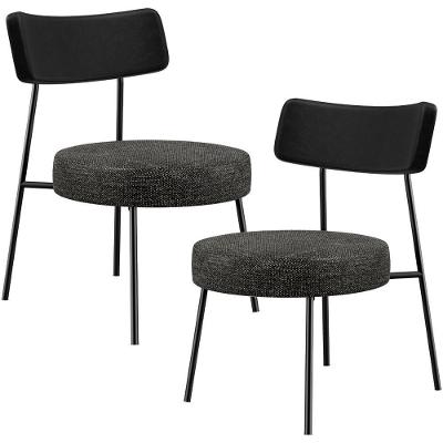 Kit 02 Poltronas Decorativas Para Sala De Estar Base Fixa Londres L02 Couríssimo Preto Linho Chumbo - Lyam