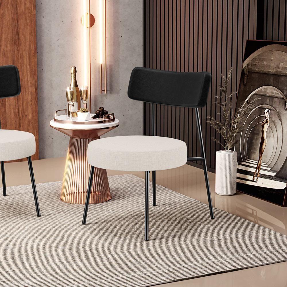 Kit 02 Poltronas Decorativas Para Sala De Estar Base Fixa Londres L02 Couríssimo Preto Linho Cru - Lyam - 7