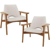 Kit 02 Poltronas Decorativa Para Sala De Estar Living Base Madeira Becker L02 Linho Cru - Lyam Decor - 1