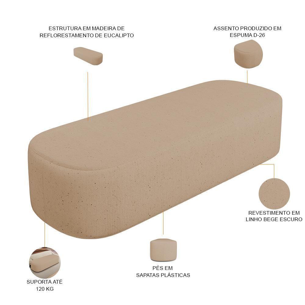 Cabeceira Cama Box King 195cm Lanna Com Puff Recamier Doha W01 Linho Bege Escuro - Lyam Decor - 5