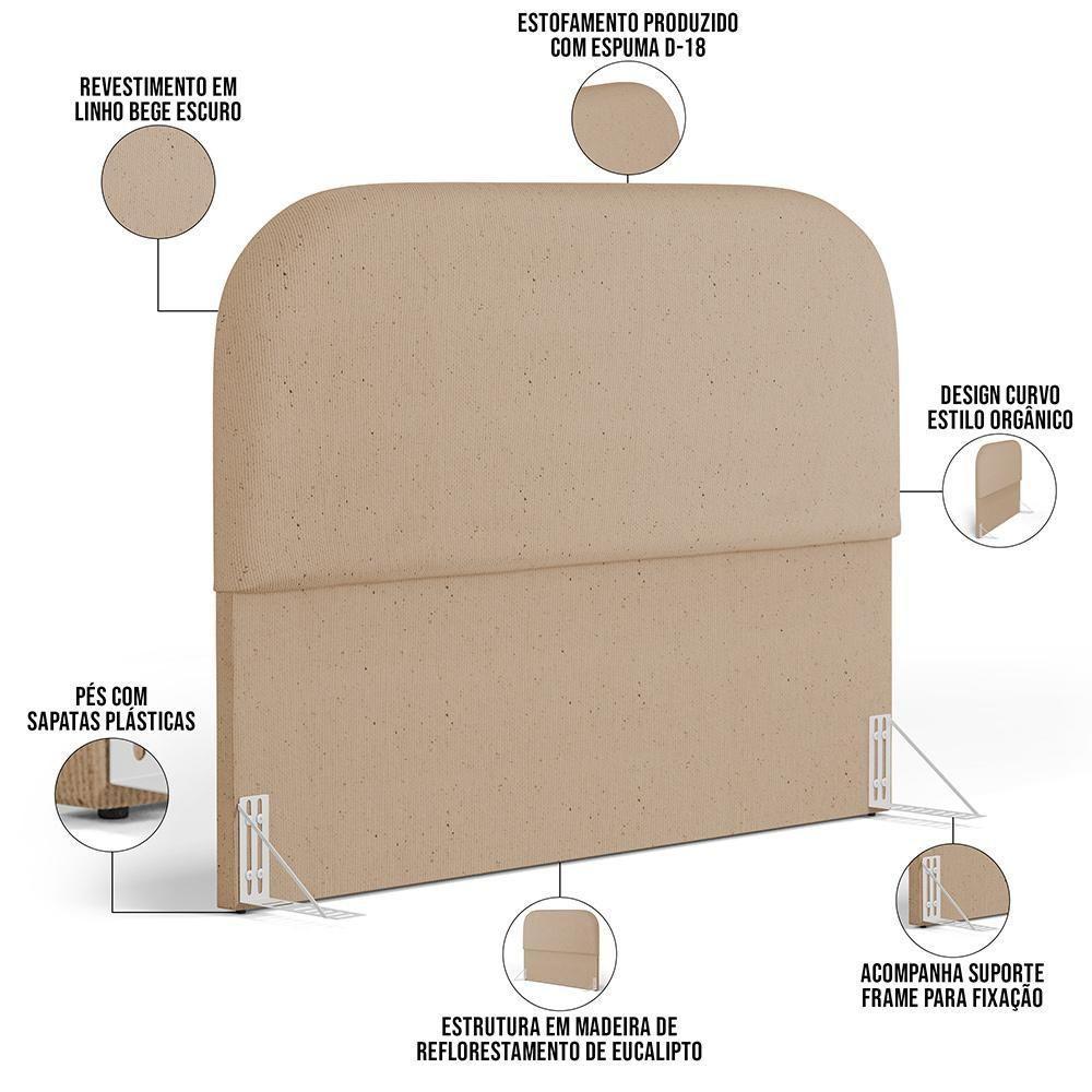 Cabeceira Cama Box King 195cm Lanna Com Puff Recamier Doha W01 Linho Bege Escuro - Lyam Decor - 10