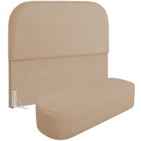 Cabeceira Cama Box King 195cm Lanna Com Puff Recamier Doha W01 Linho Bege Escuro - Lyam Decor - 1