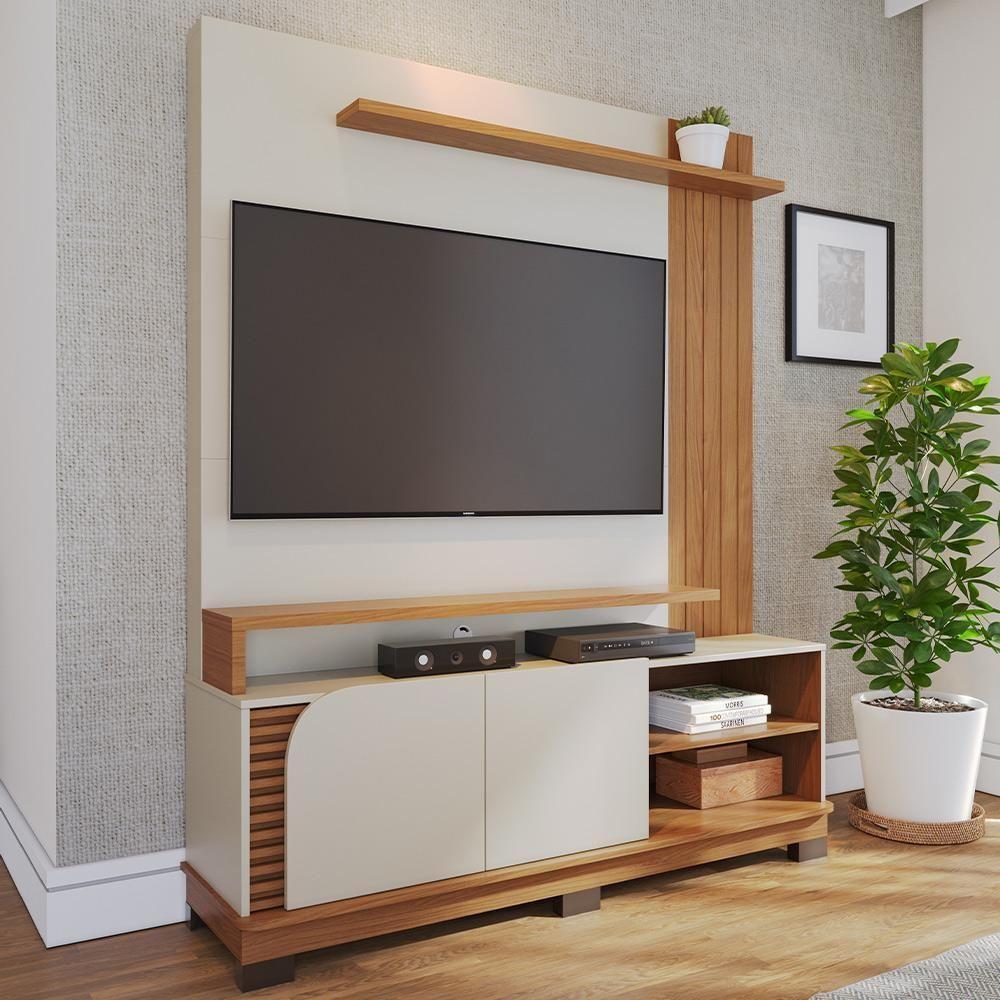 Estante Painel Para Tv 65 Pol 152cm Mayer C04 Off White Matte Freijó - Lyam Decor - 2