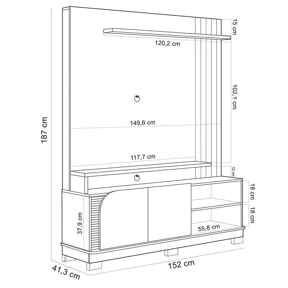 Estante Painel Para Tv 65 Pol 152cm Mayer C04 Off White Matte Freijó - Lyam Decor - 3