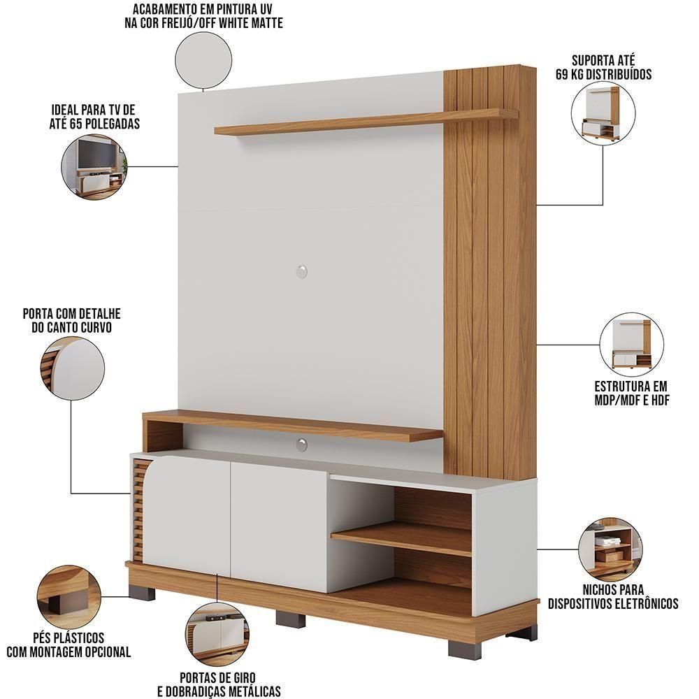 Estante Painel Para Tv 65 Pol 152cm Mayer C04 Off White Matte Freijó - Lyam Decor - 4