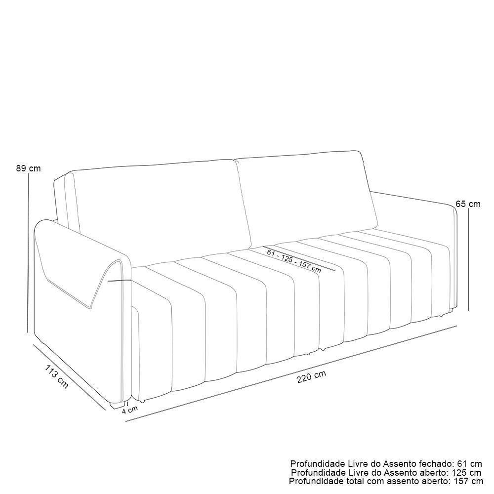 Sofá Cama Retrátil Para Sala De Estar 220cm Porthos M03 Veludo Marrom - Lyam Decor - 3