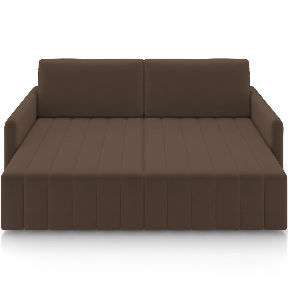 Sofá Cama Retrátil Para Sala De Estar 220cm Porthos M03 Veludo Marrom - Lyam Decor - 5
