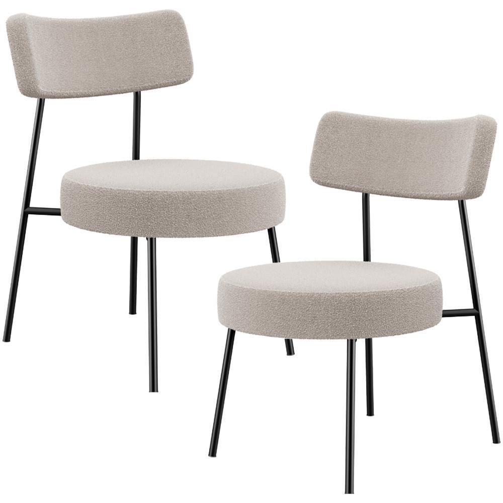 Kit 02 Poltronas Decorativas Para Sala De Estar Base Fixa Londres L02 Bouclê Bege - Lyam - 1