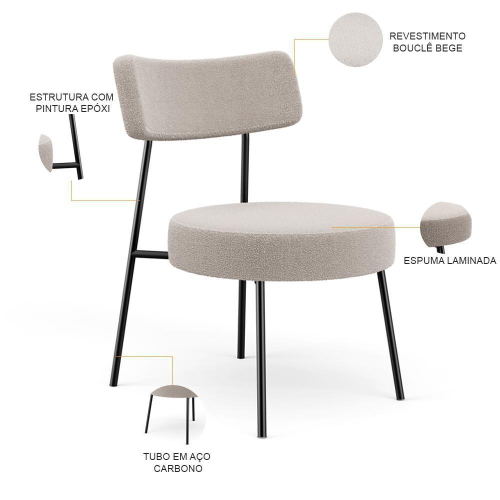 Kit 02 Poltronas Decorativas Para Sala De Estar Base Fixa Londres L02 Bouclê Bege - Lyam - 3