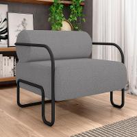 Kit 02 Poltronas Decorativa Pés Industrial Moscou K01 Bouclê Cinza - Lyam Decor - 6