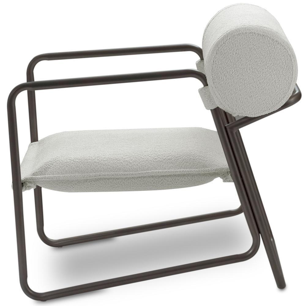 Kit 02 Poltronas Decorativa Sala Living Base Aço Titânio Volvere C06 Prime Bouclê Cru - Lyam Decor - 3