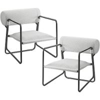 Kit 02 Poltronas Decorativa Sala Living Base Aço Titânio Volvere C06 Prime Bouclê Cru - Lyam Decor - 1