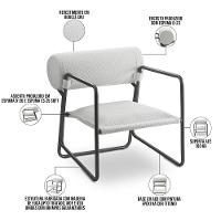 Kit 02 Poltronas Decorativa Sala Living Base Aço Titânio Volvere C06 Prime Bouclê Cru - Lyam Decor - 5