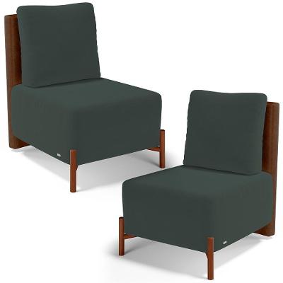 Kit 2 Poltronas Decorativas Hungria L02 Courino Suede Marrom Verde Lyam Decor