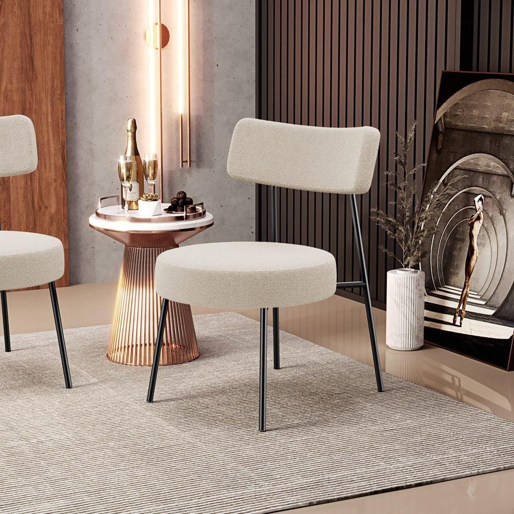 Kit 02 Poltronas Decorativas Para Sala De Estar Base Fixa Londres L02 Bouclê Creme - Lyam - 7