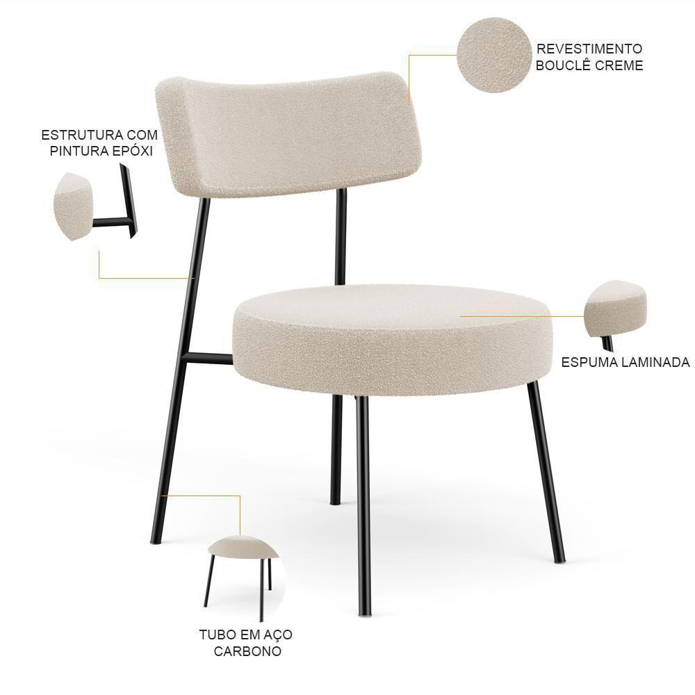 Kit 02 Poltronas Decorativas Para Sala De Estar Base Fixa Londres L02 Bouclê Creme - Lyam - 8