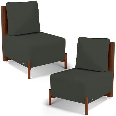 Kit 2 Poltronas Decorativas Hungria L02 Couríssimo Marrom Linho Verde Musgo Lyam Decor