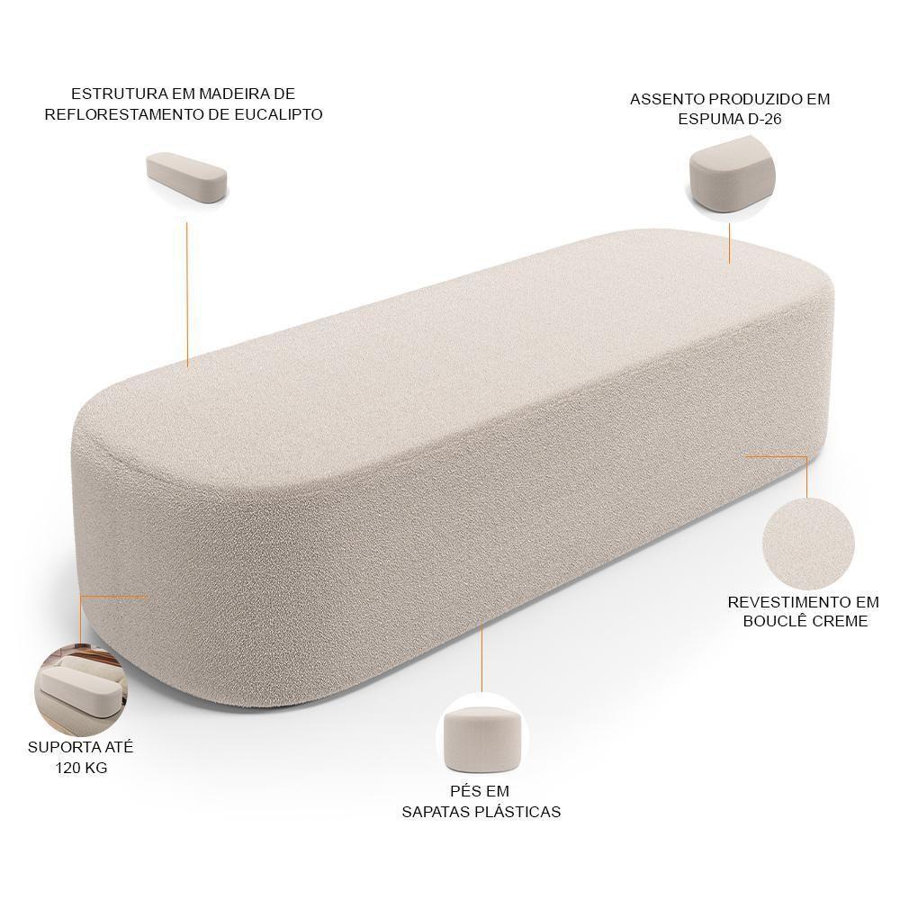 Cabeceira Cama Box Queen 160cm Lanna Com Puff Recamier Doha W01 Bouclê Creme - Lyam Decor - 3